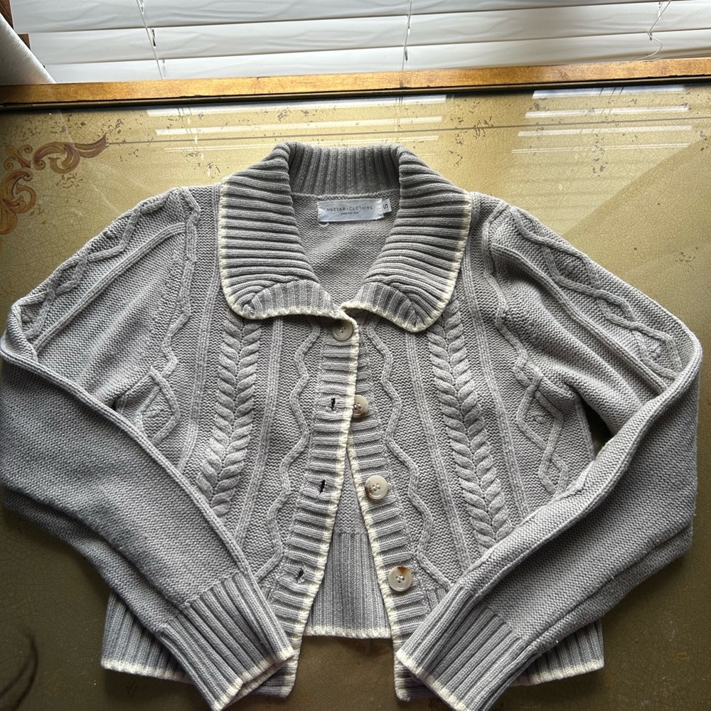 Gray Cable Knit Cropped Cardigan